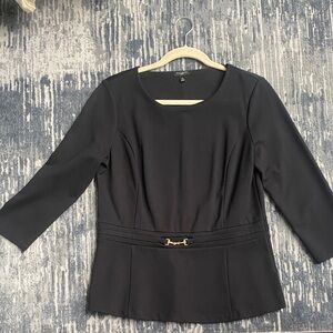 Talbots medium Black Belted  Top with Gold Buckle